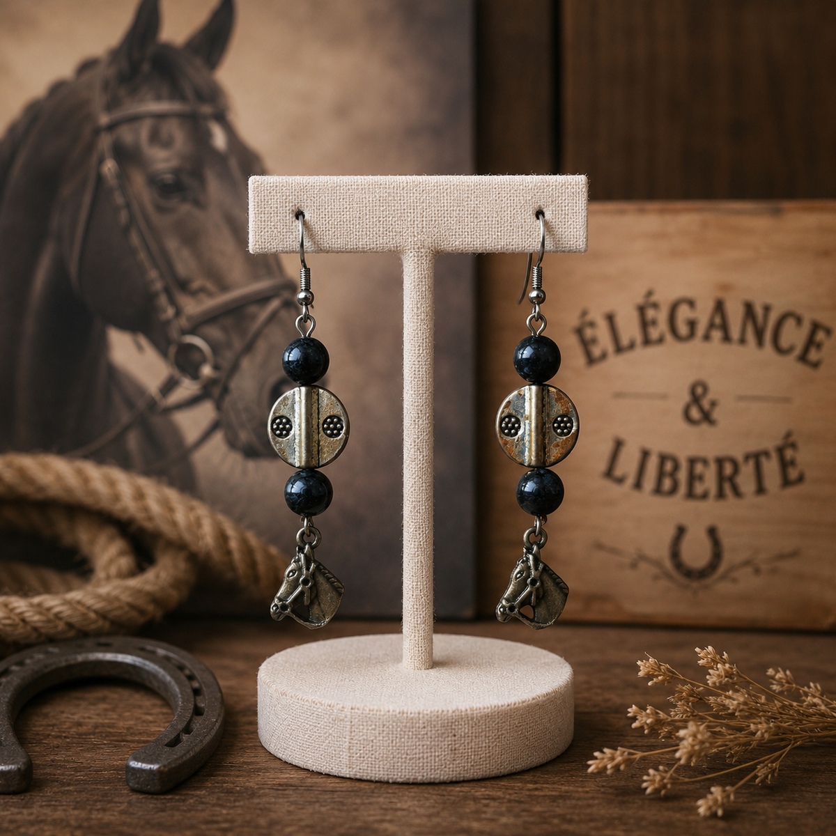 Tête de cheval perles blanc, noir, plaque grise La fée bricole
