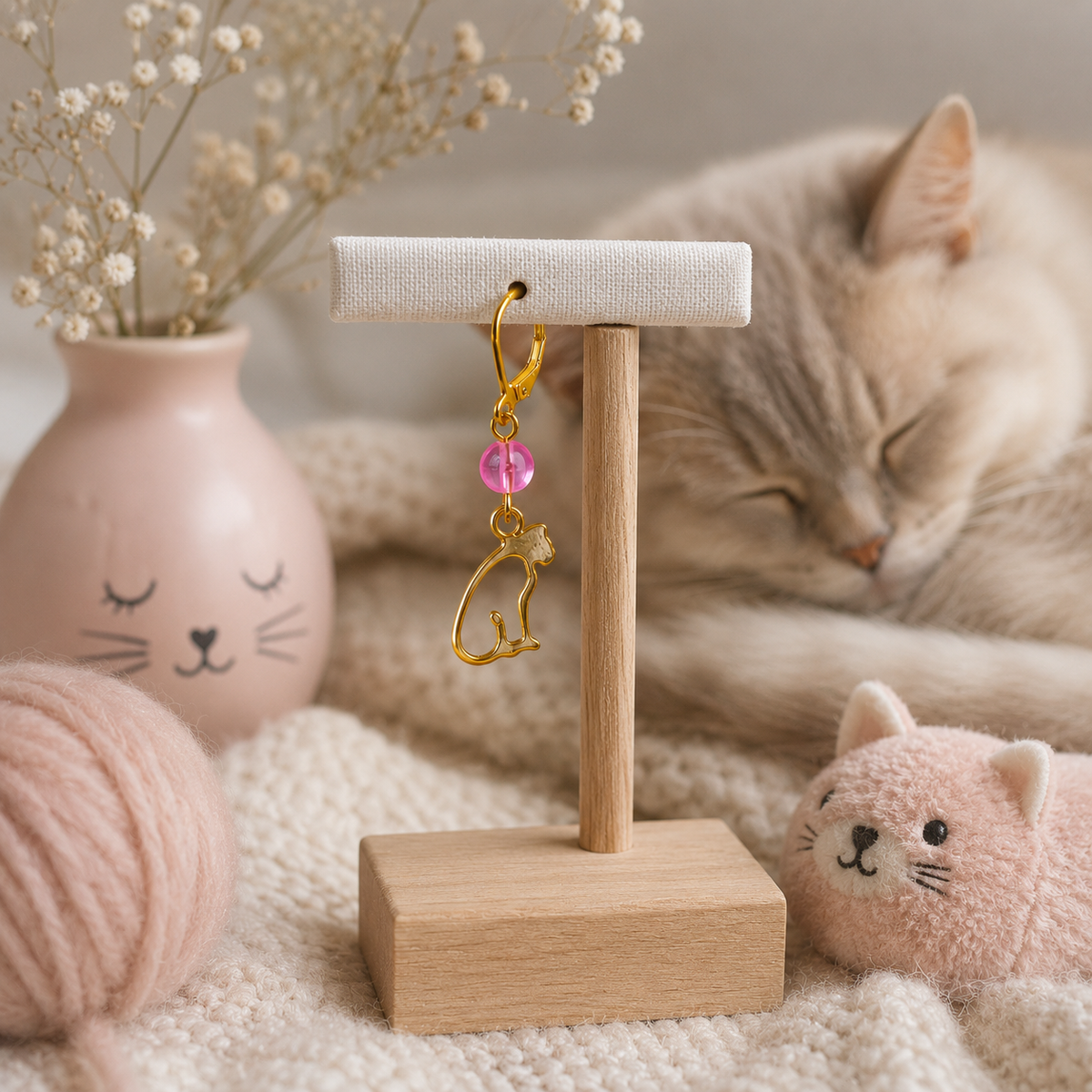 Contour de chat doré, perle fuchsia La fée bricole