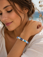 Bracelet élastique bleu, blanc,  œil du mal La fée bricole
