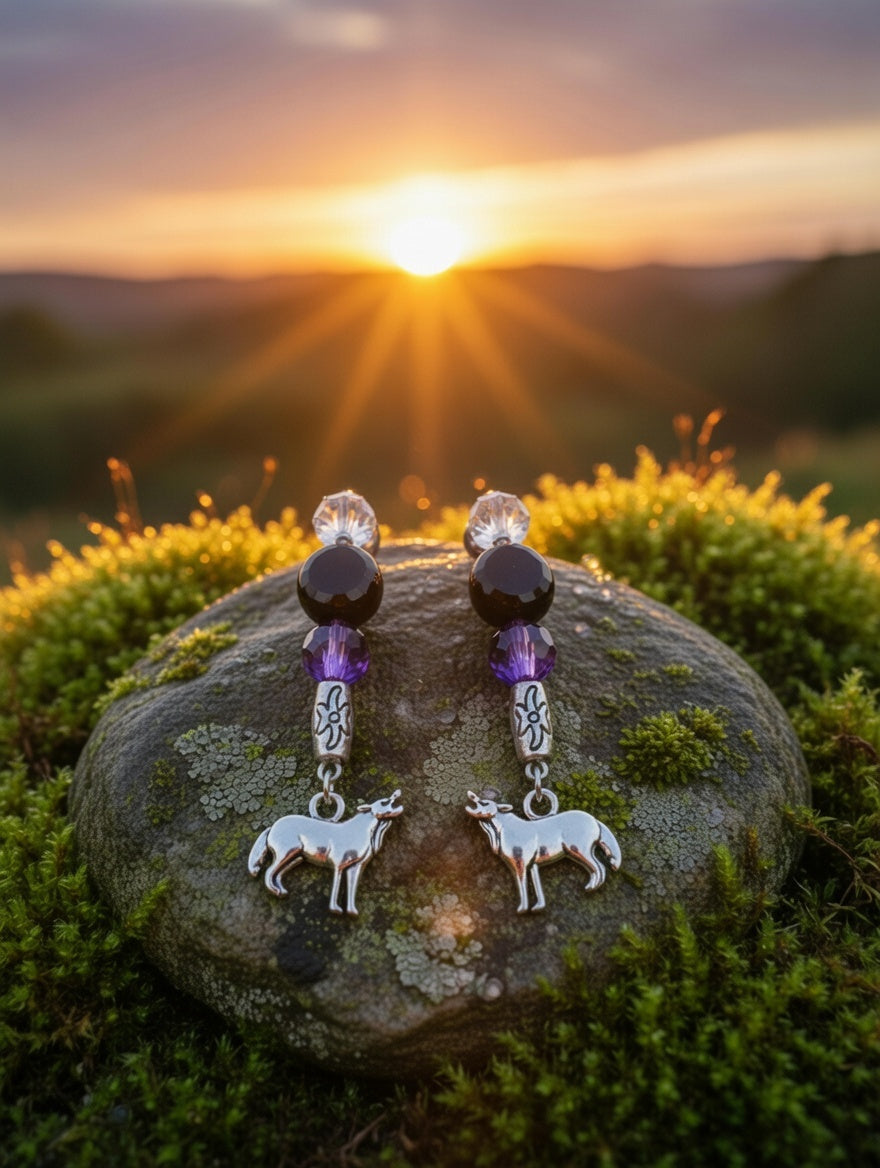Clou brillant Loup noir, violet