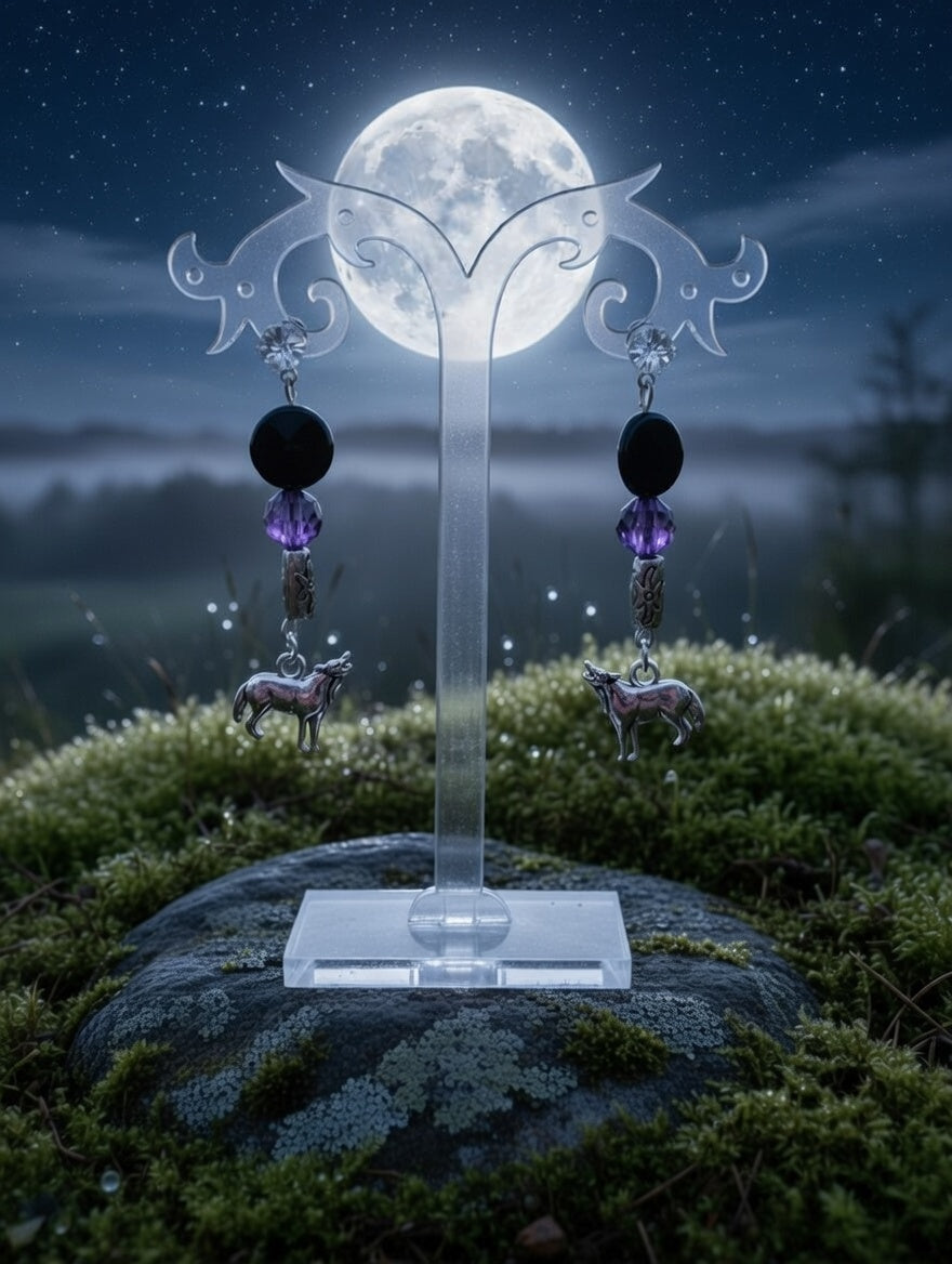 Clou brillant Loup noir, violet