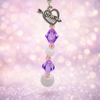 Pendante "Love" perles violet, blanc