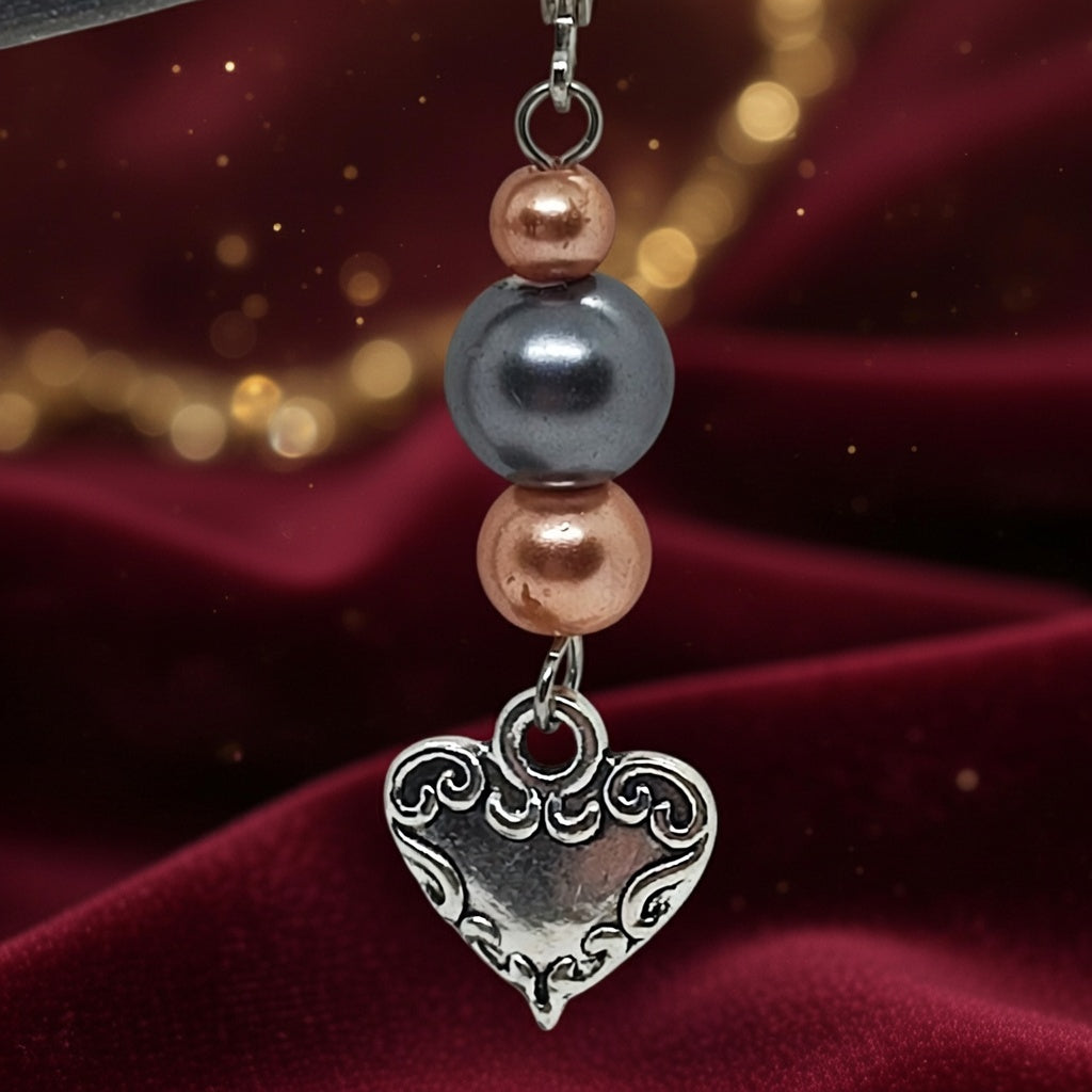 Cœur couleur argent perles orange, grise