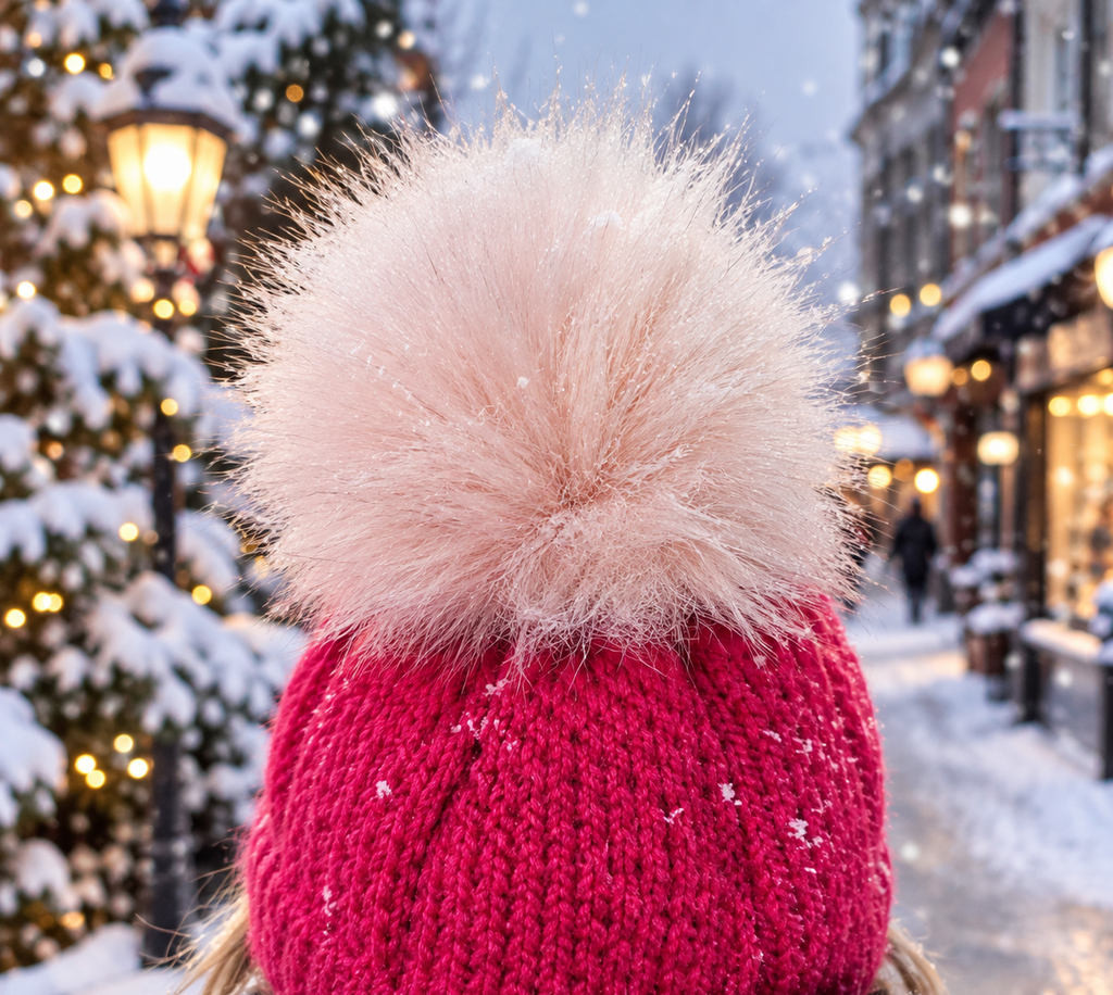 Bonnet Fucshia pom pom rose pâle La fée bricole