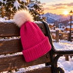 Bonnet Fucshia pom pom rose pâle La fée bricole