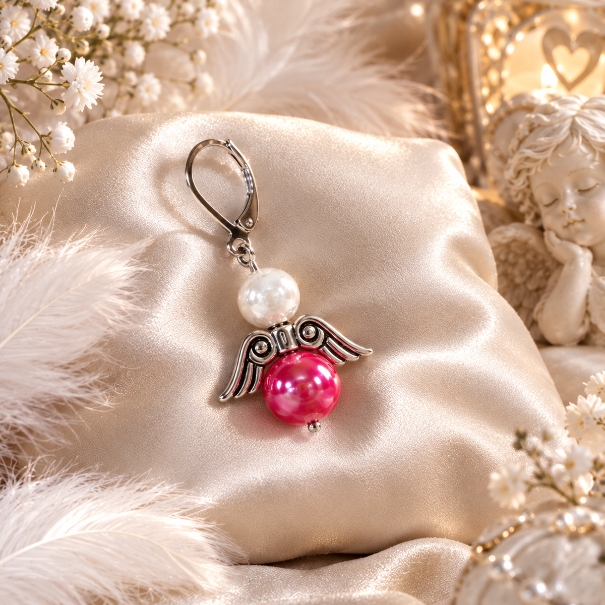 Ange argenté perles fuchsia, blanc La fée bricole