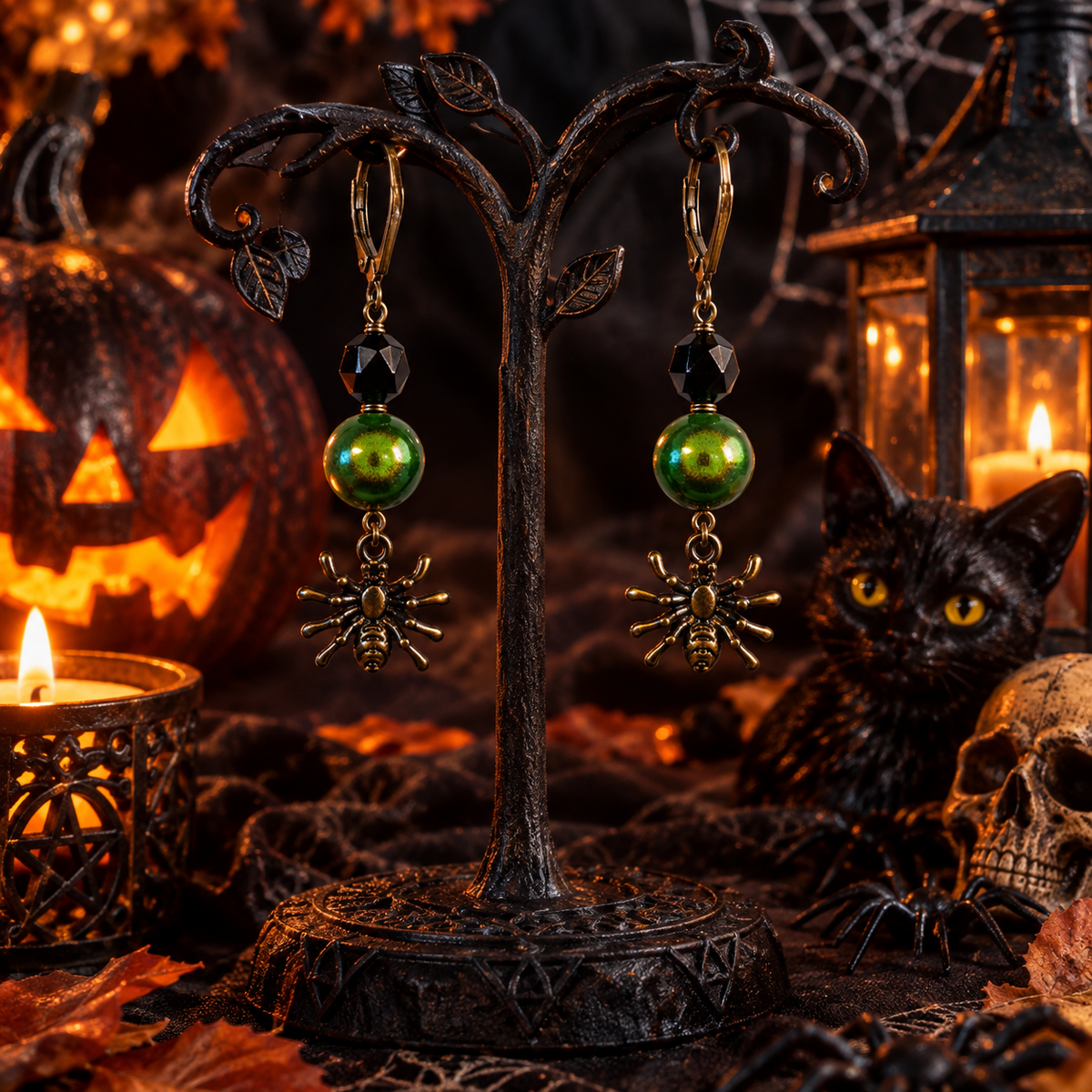 Araignée bronze perles noir, vert La fée bricole