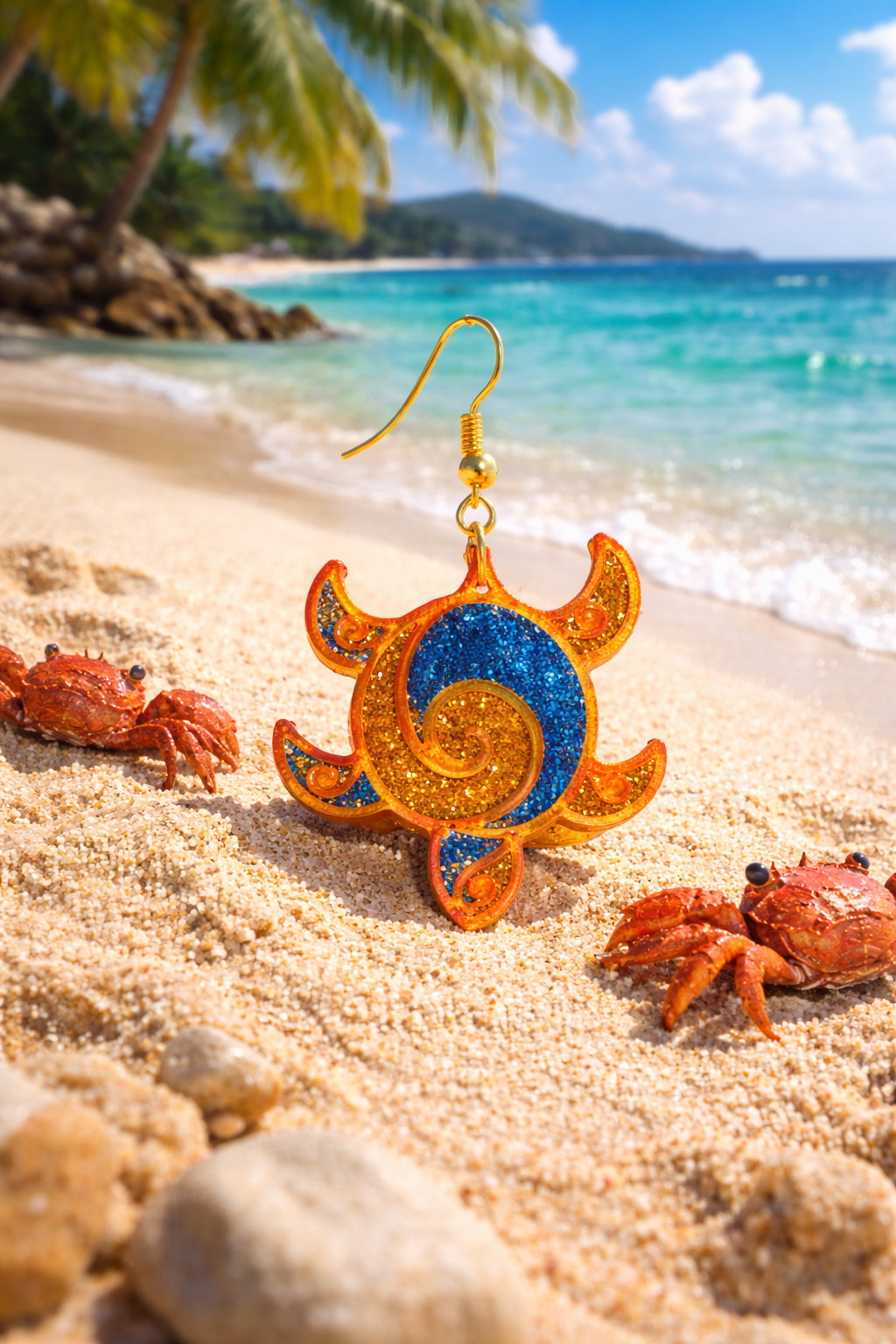 Impression 3D Orange Tortue Paillettes Bleu, doré