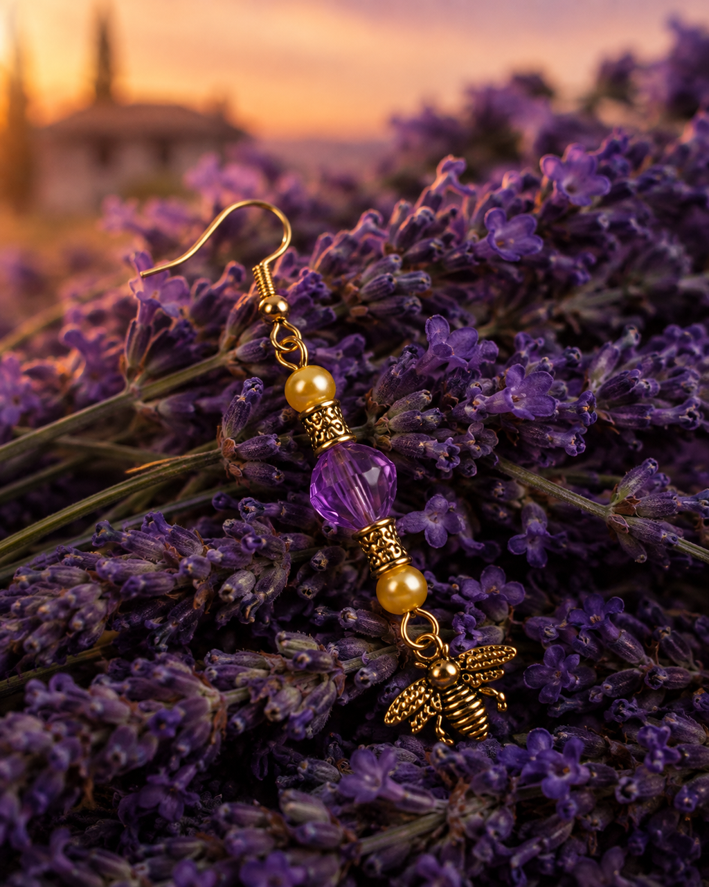Abeille perles jaune, violet transparent espacement doré La fée bricole