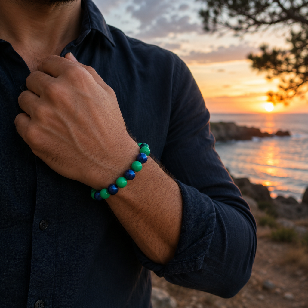 Bracelet perles bleu brillante et vert La fée bricole