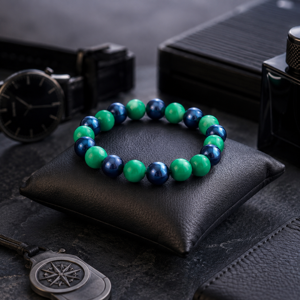 Bracelet perles bleu brillante et vert La fée bricole