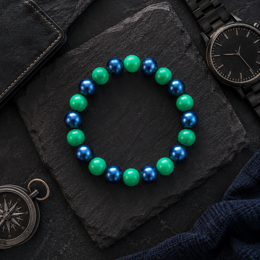 Bracelet perles bleu brillante et vert La fée bricole
