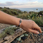 Bracelet shambala noir, blanc fleur argenté pierre vert La fée bricole