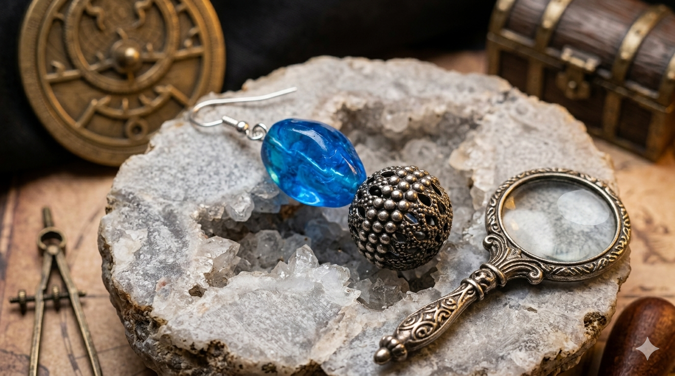 Boule grise , perle turquoise