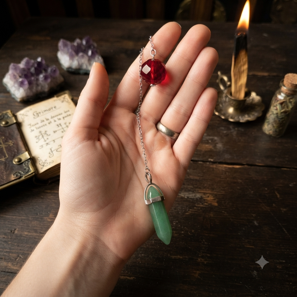 Pendule vert  perle rouge La fée bricole