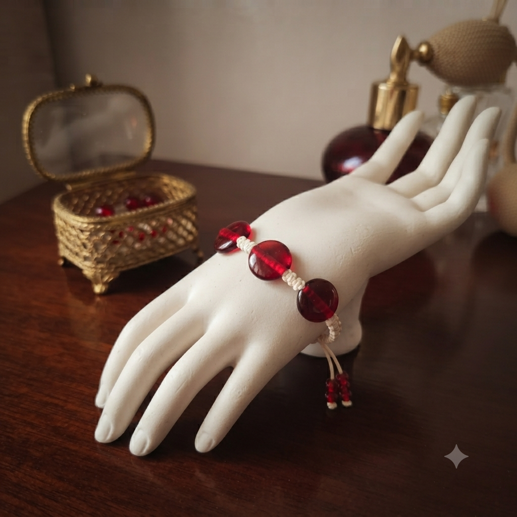Bracelet corde blanche perles rouges La fée bricole