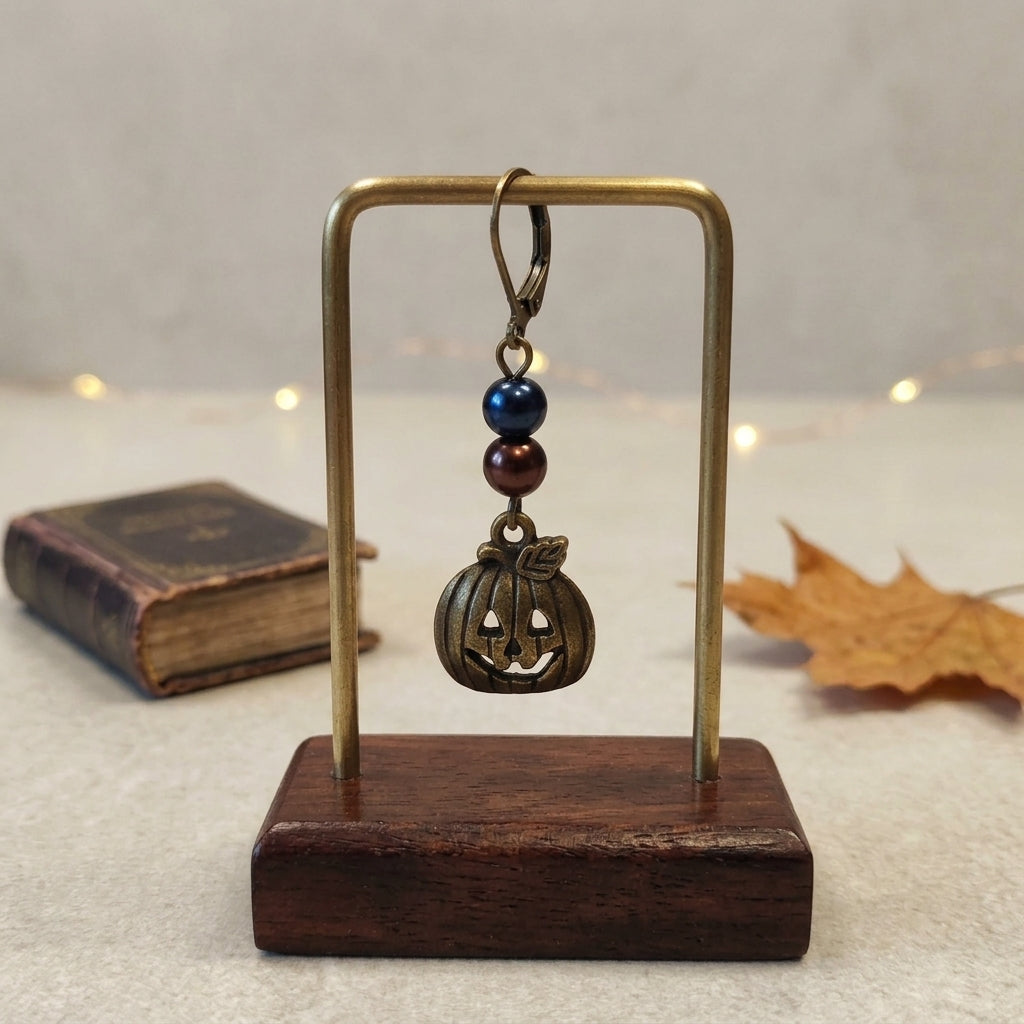 Citrouille bronze perles bleu foncé, brun La fée bricole