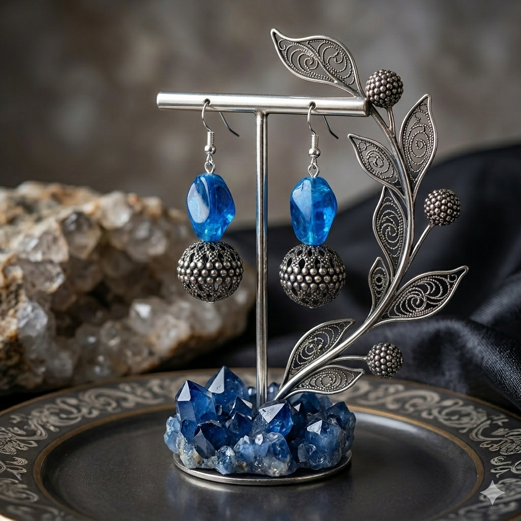 Boule grise , perle turquoise