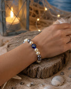 Bracelet élastique beige, gris, œil du mal La fée bricole