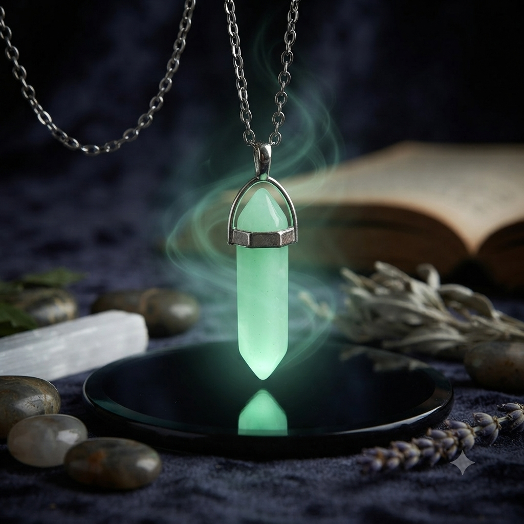 Pendule vert pâle, perles turquoise, noir La fée bricole