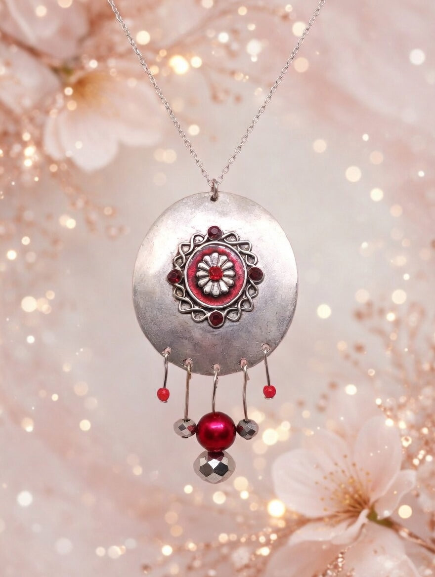 Plaque ronde rouge avec pendant