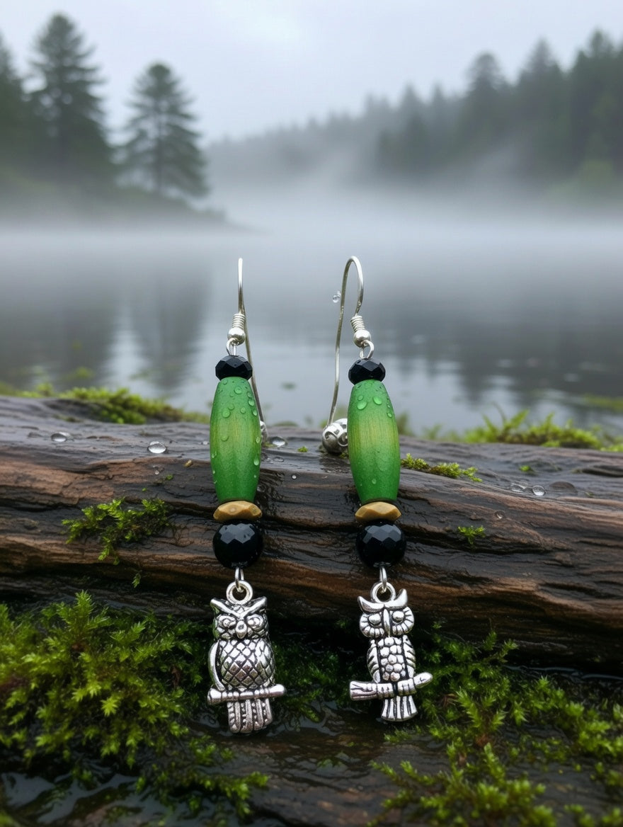 Hiboux perles verte, noir