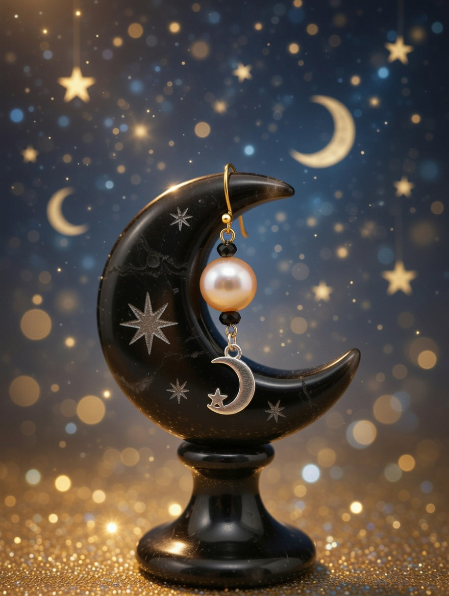 Perles noir, orange, lune et étoile