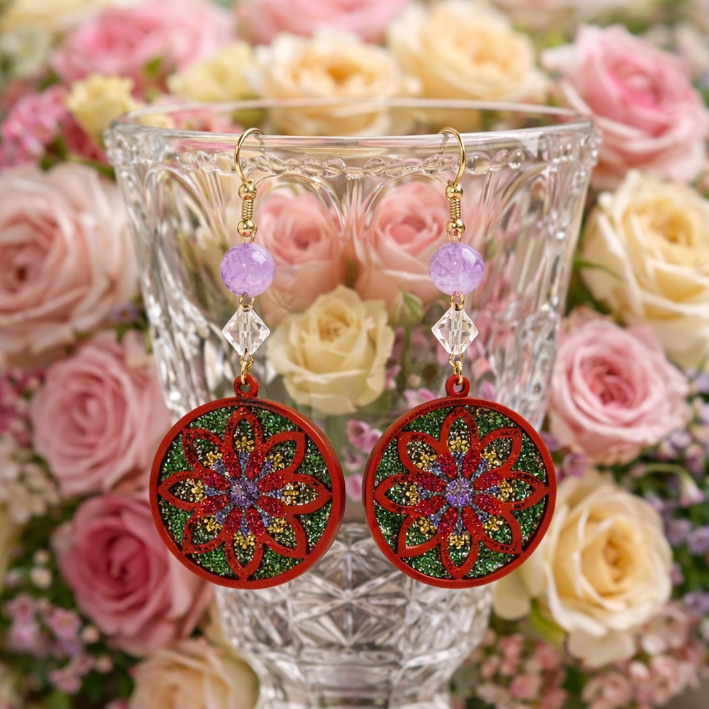 Impression 3D rouge motif fleur perle rose