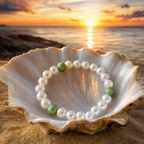 Bracelet perles blanches, vert satiné La fée bricole