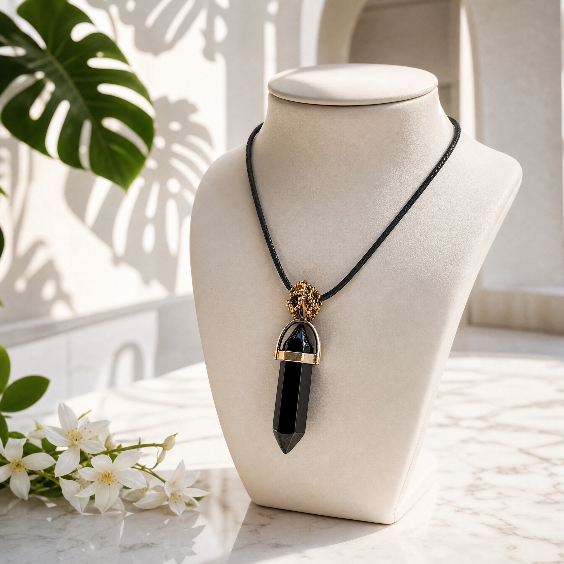 Collier pendule pierre noir La fée bricole