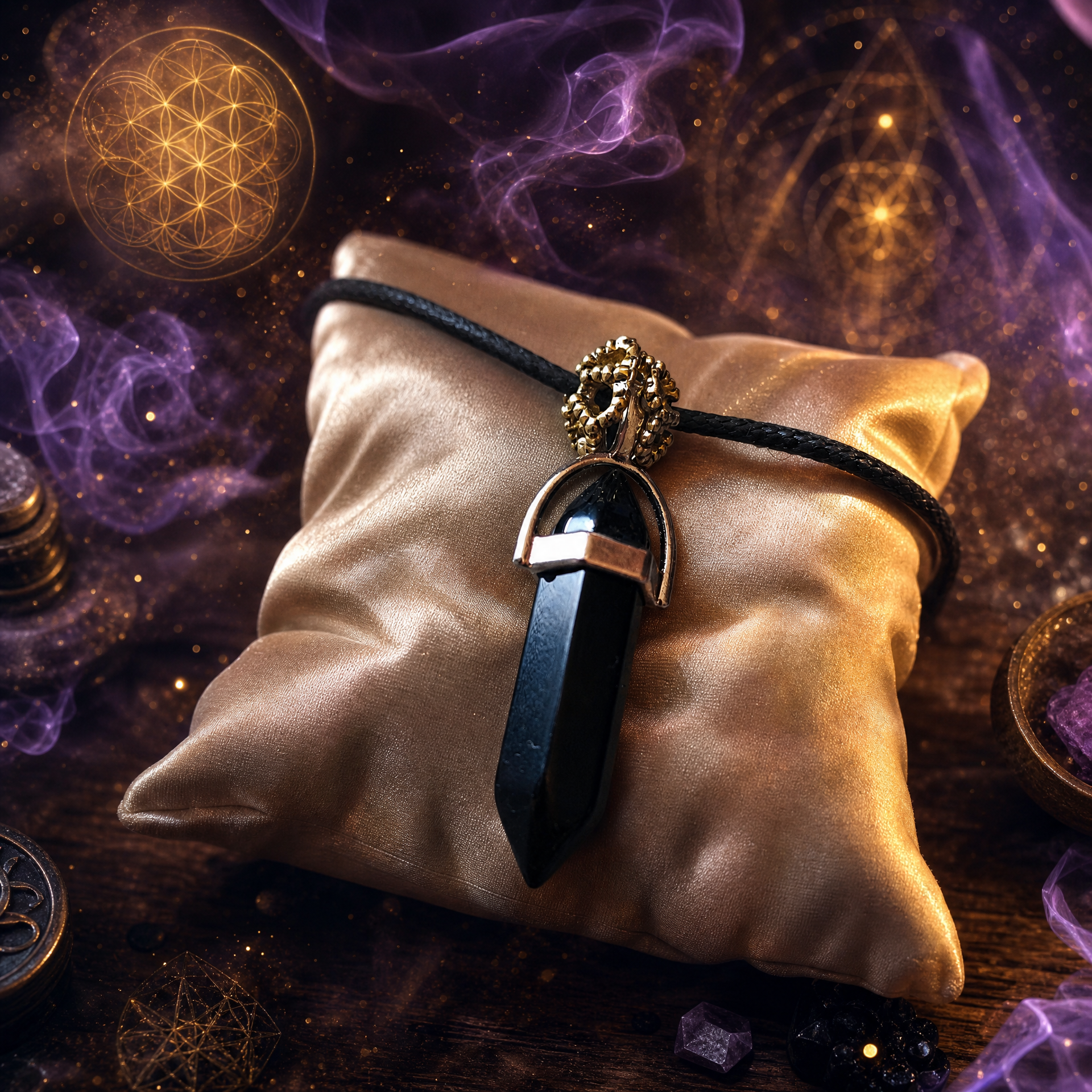 Collier pendule pierre noir La fée bricole