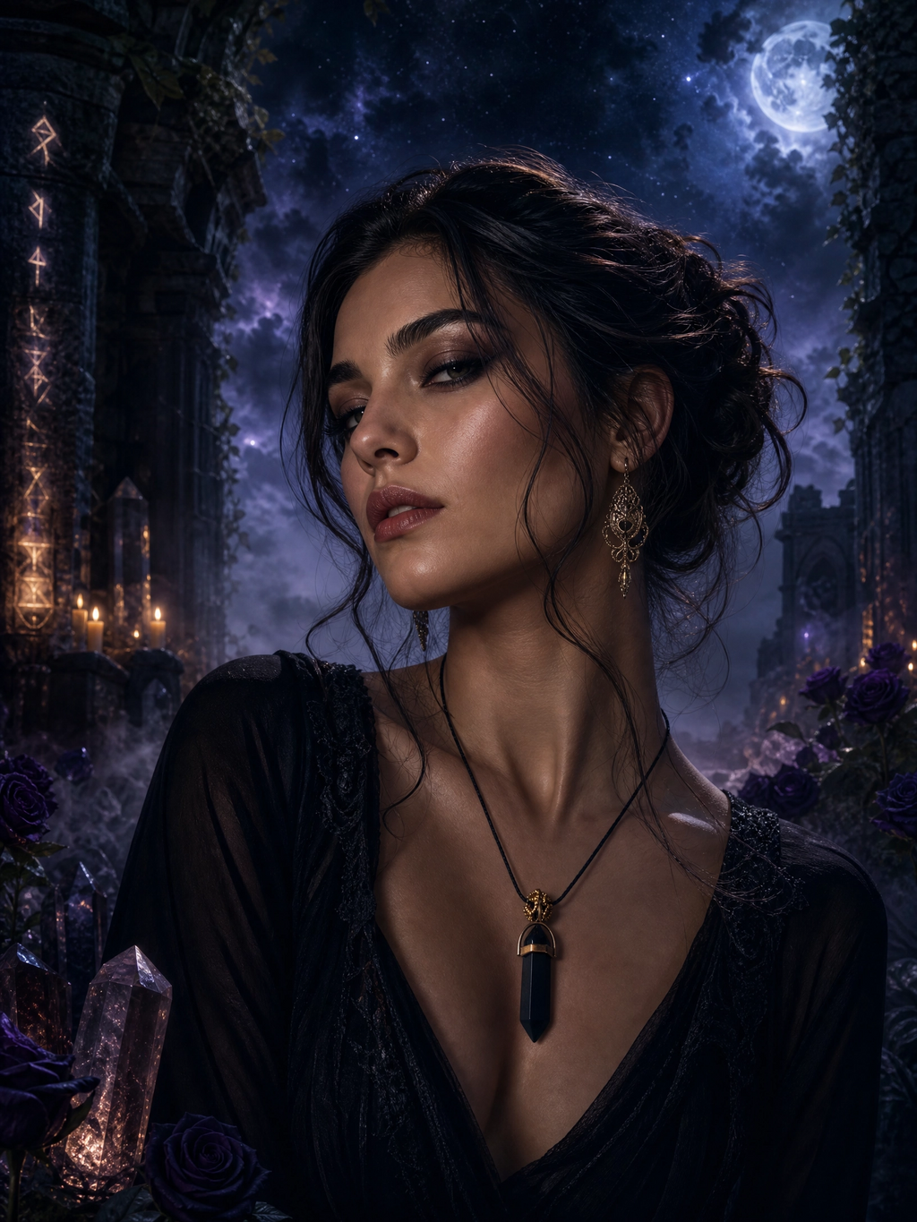 Collier pendule pierre noir La fée bricole