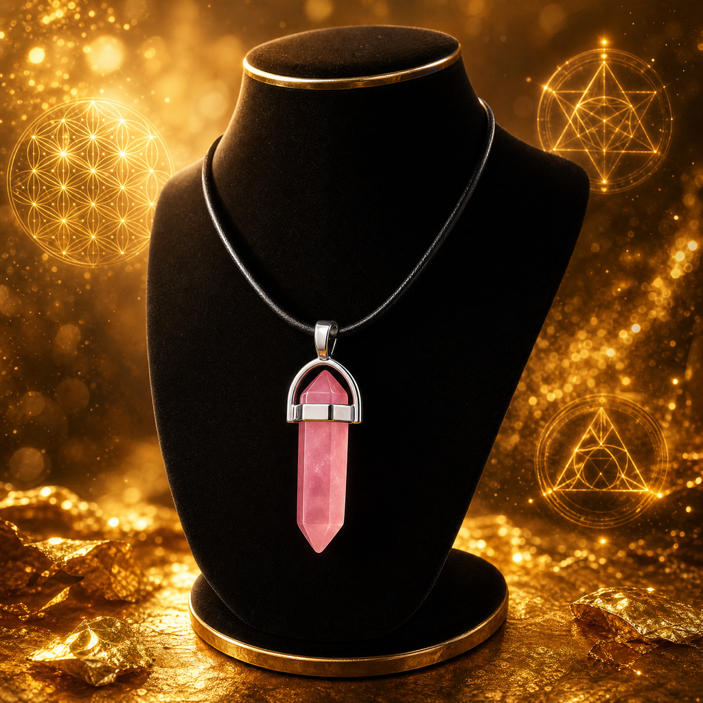 Collier pendule pierre rose pâle La fée bricole