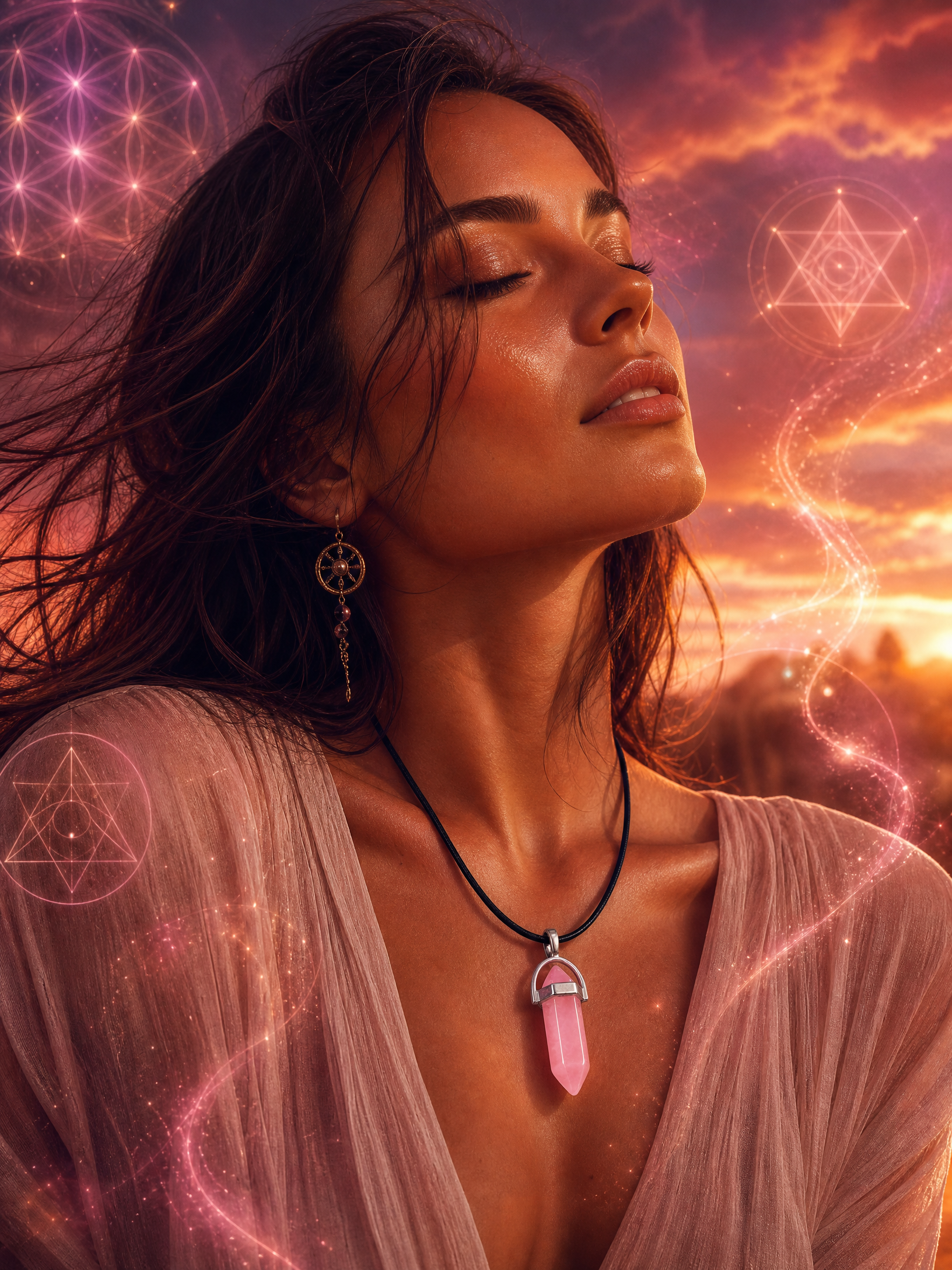 Collier pendule pierre rose pâle La fée bricole