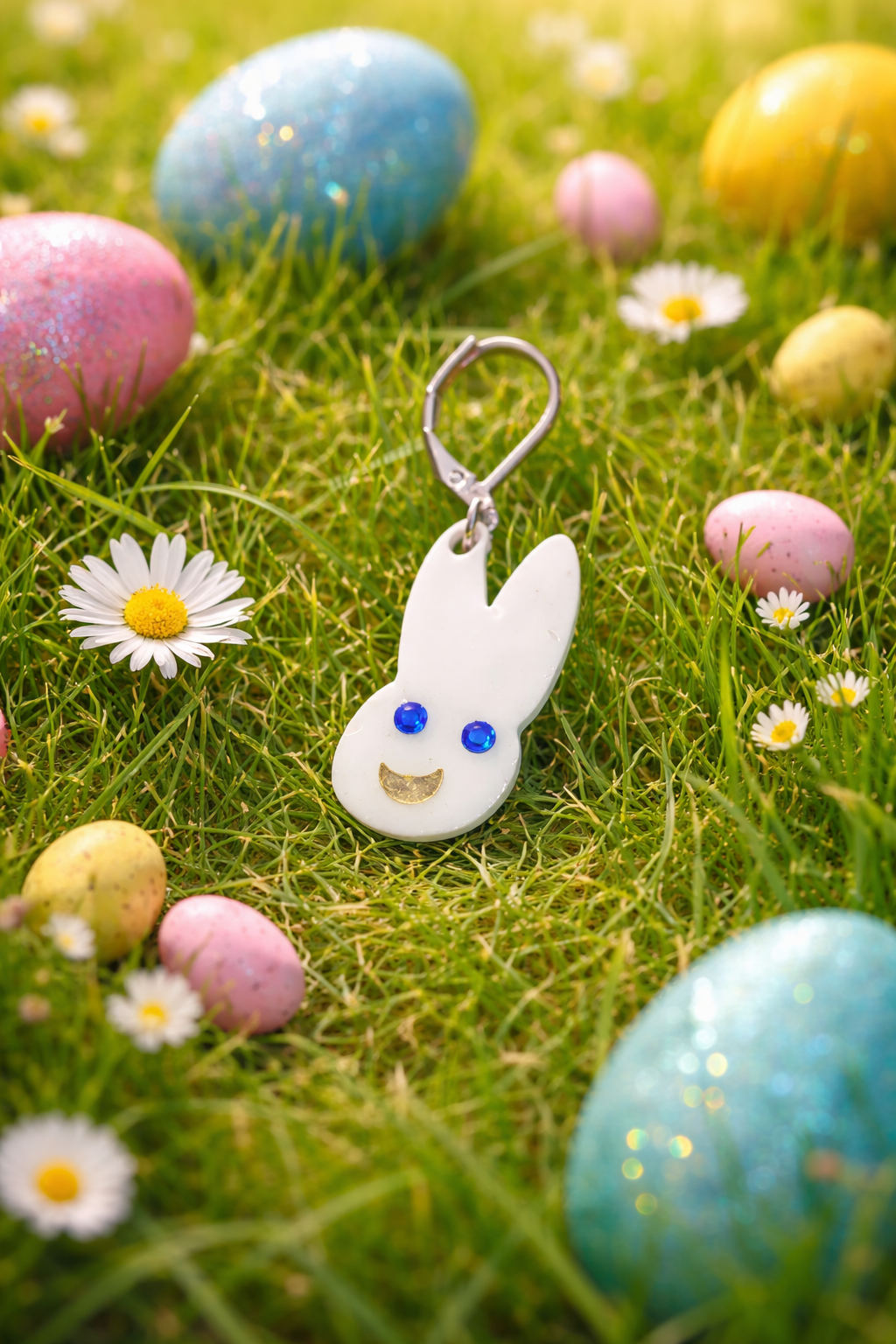 Impression 3D Tête de lapin blanc yeux bleu
