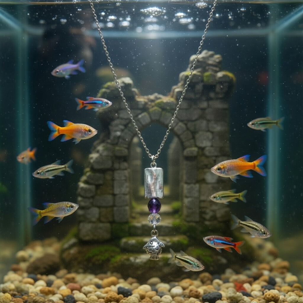Poisson perles violette, plaque métalique