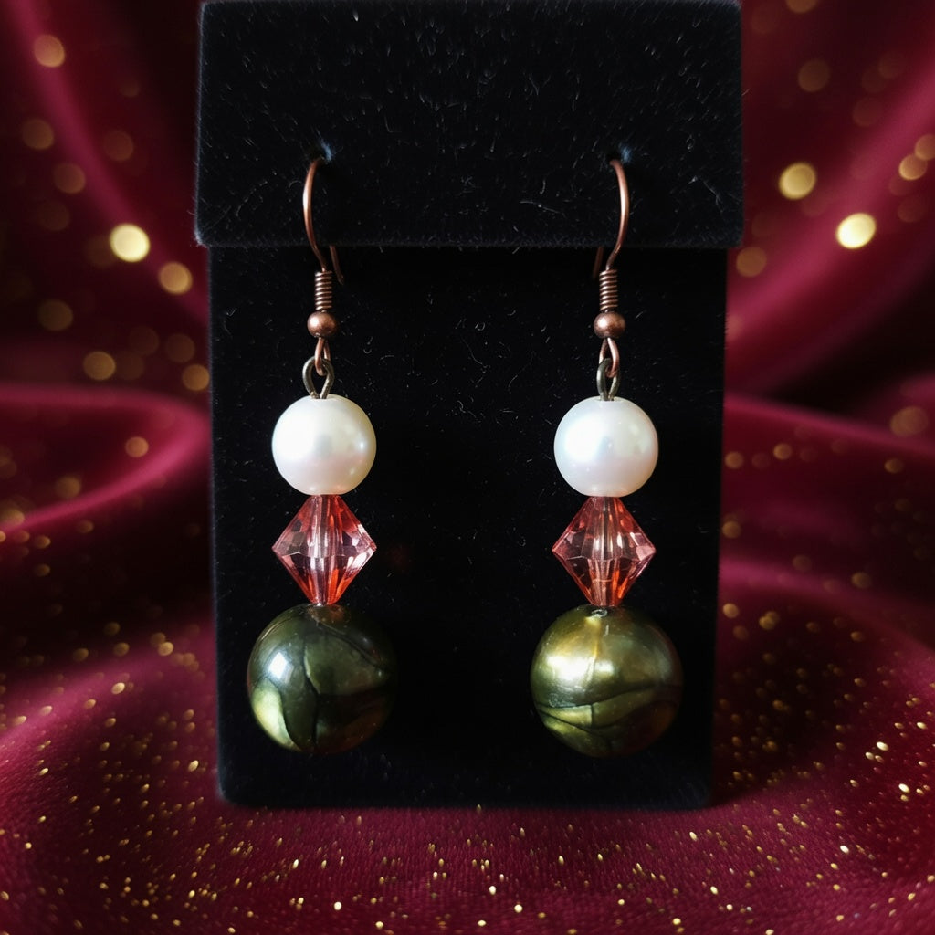 Perle blanche, facette ambre, vert