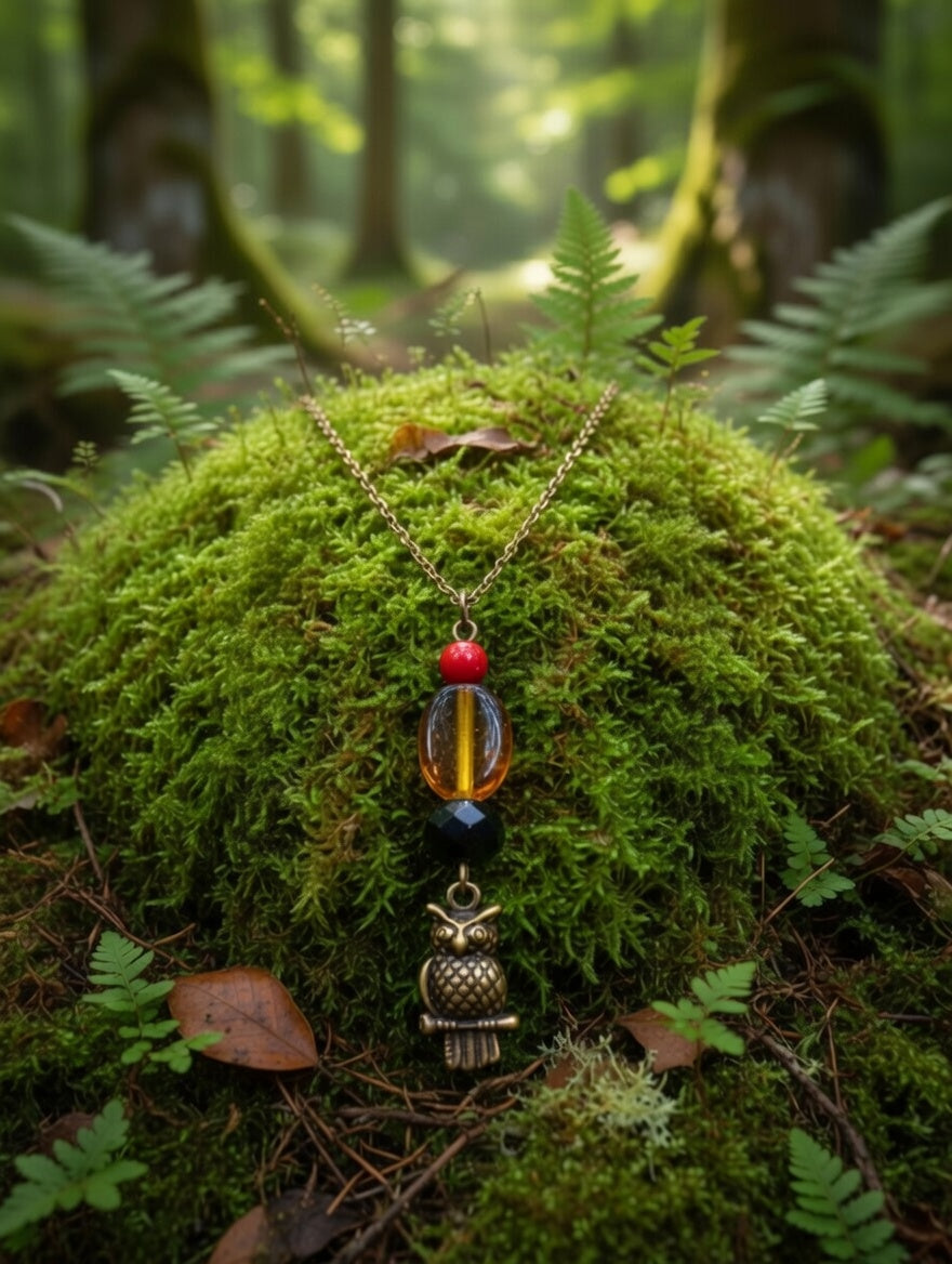 Hibou perles jaune, rouge et noir