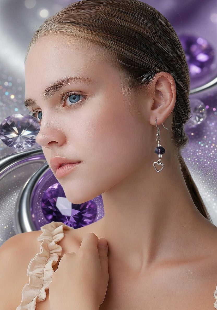Perle violette multifacettes,  cœur argenté